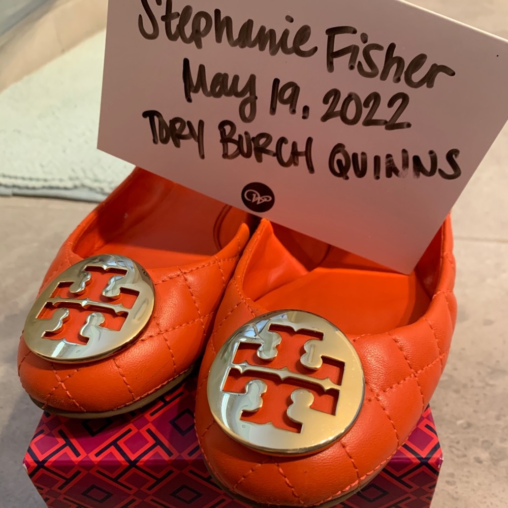Tory Burch Flats Quinn Poppy 7.5 RARE Quilted